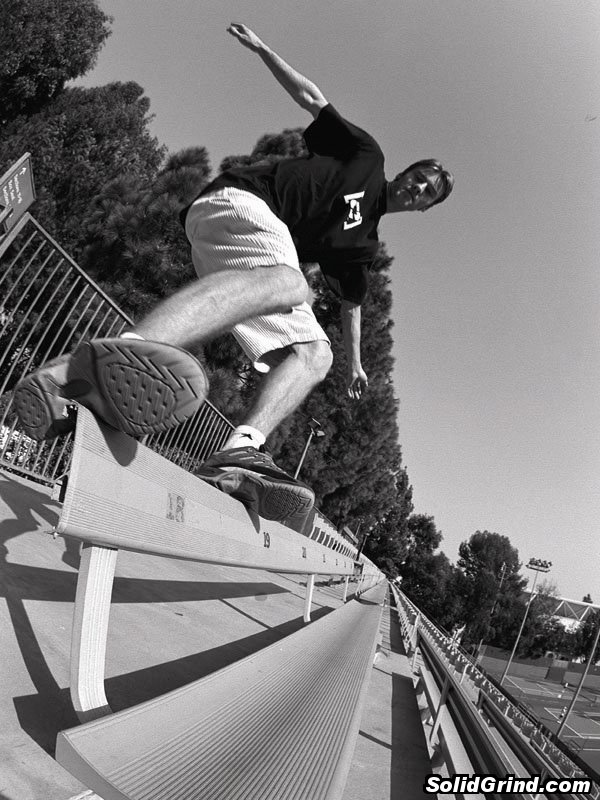 Bryndon with a royale on some bleachers