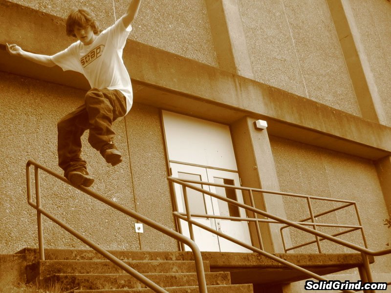 Ryan Armstrong backsliding a steep, sketchy rail.