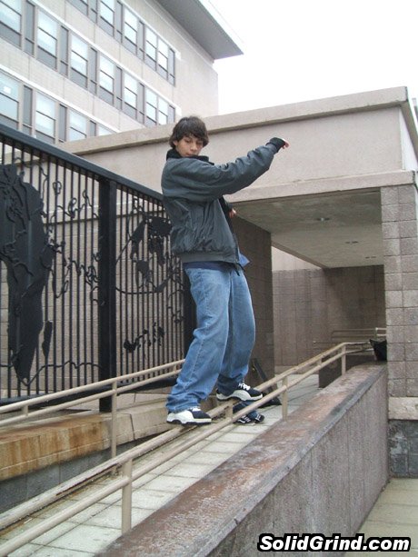 Jerry Alvarado hitting his first long handrail