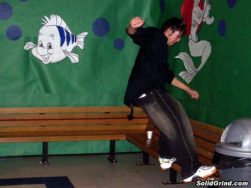 Justin Vongpanya frontside on a bench during Tolo. Disney themed!