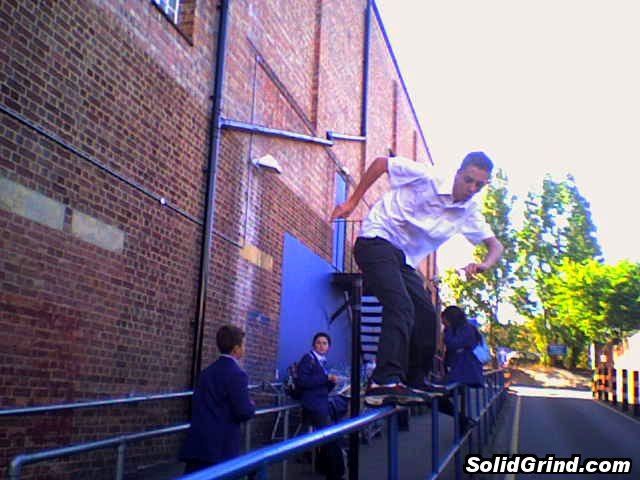 Stuart Pickston doing a frontside at the blue tesco rail