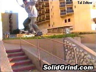 Tal Zeltzer hittin a Grinding a tall handrail