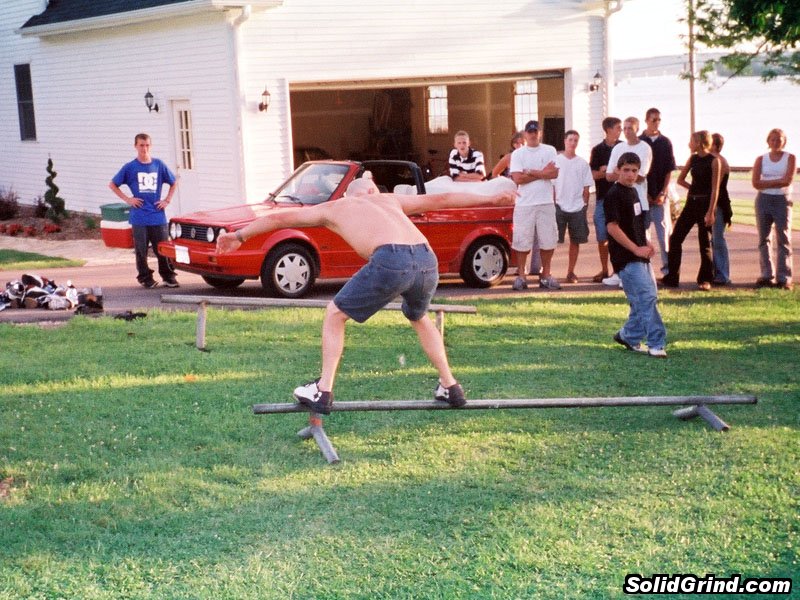 Drunk guy attracts a crowd of people.