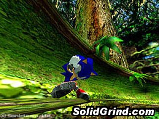 Sonic the Hedgehog sliding a vine with his scorchers