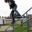 Benji with a frontside on our high school's 10 stair.