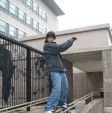Jerry Alvarado hitting his first long handrail