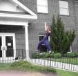 Jay (D.V.) Grinding the huge rail outside of his church.