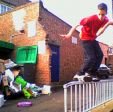 Stu doing a royale on the bank rail