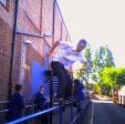 Stuart Pickston doing a frontside at the blue tesco rail