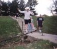 Joe Wallace with a cowboy hat, shorts, and long underwear...